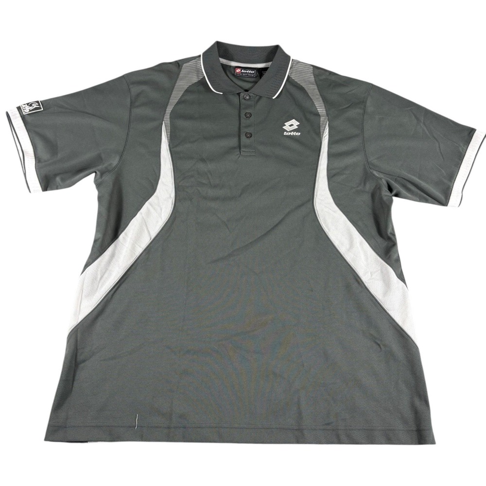 Vintage Lotto ATP Tour Polo Shirt Mens 2XL Gray White Performance Sportswear